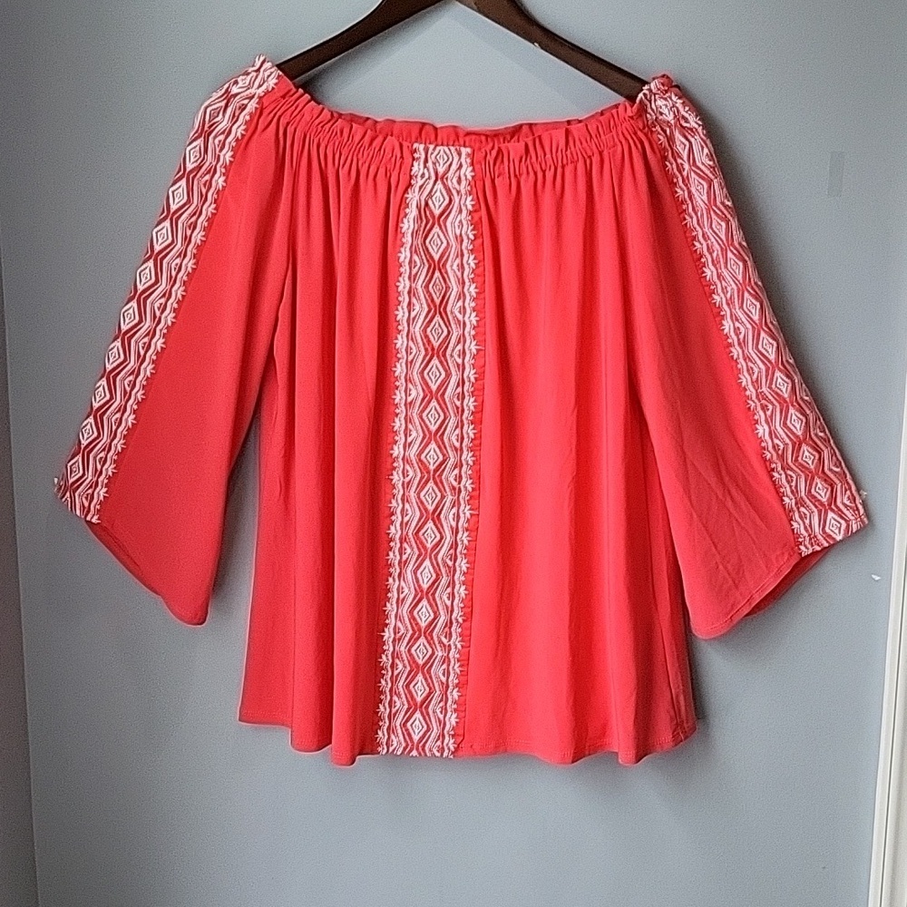 Coral off shoulder summer top
